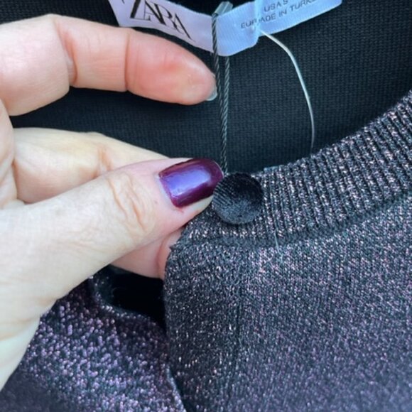 Zara Metallic Shimmer Purple Cropped Velvet Buttons Long Sleeve Cardigan Small - Picture 6 of 16